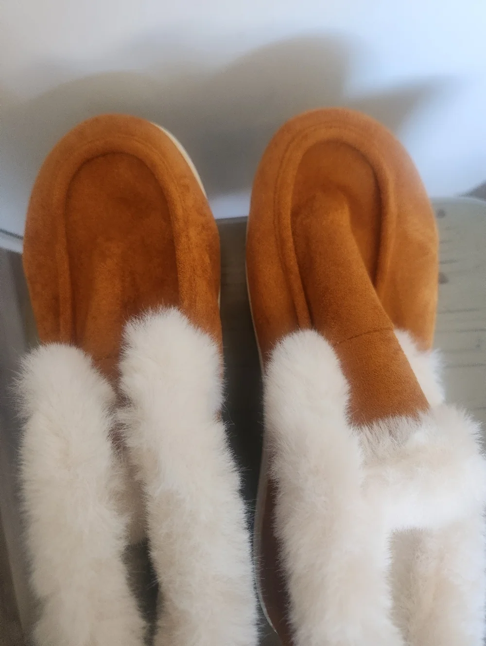 Women's Faux-Suede Tan Slip-On Shearling Lined Booties